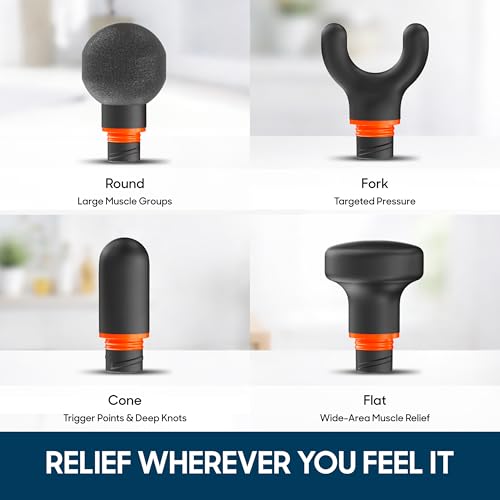 Image of Sharper Image PowerBoost Core Mini Massage Gun [2026 Version] Deep Tissue Percussion Massager with 6 Speeds for Back & Full Body Muscle Pain Relief, Portable with 4 Attachments & Carry Pouch