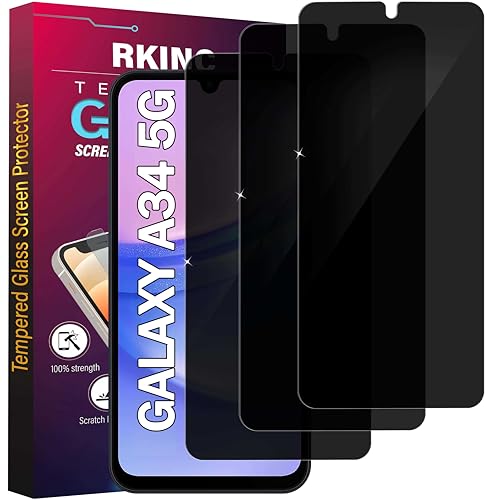 RKINC Vetro Temperato Privacy per Samsung Galaxy A34 5G, [3 Pezzi] [Non supporta ID impronta digitali] Pellicola Protettiva salvaschermo, Angolo di privacy migliorato, Durezza 9H