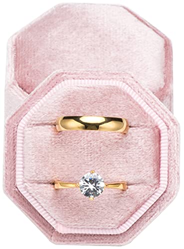 Boîte porte-bagues en velours de qualité supérieure pour demande en mariage, fiançailles, cérémonie de mariage, double présentoir octogonale équivaut...