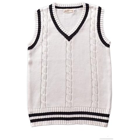 Men Women Knitted Cotton V-Neck Vest JK Uniform Pullover Sleeveless Sweater School Cardigan Cover