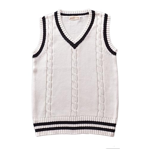Image of Men Women Knitted Cotton V-Neck Vest JK Uniform Pullover Sleeveless Sweater School Cardigan