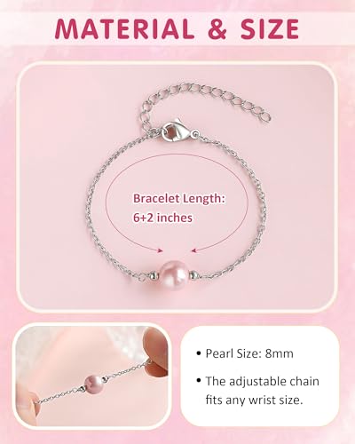 Image of Happy Birthday Gifts for Her, Pearl Bracelet for 10 13 16 Year Old Daughter Granddaughter Niece Women