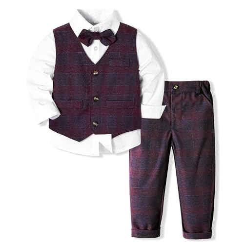 Image of Volunboy Toddler Suit Boys Formal Wedding Guest Dress Outfit | graduation dress clothes, gentleman ring bearer bowtie outfit, back-to-school pants set, birthday photoshoot dressy outfit