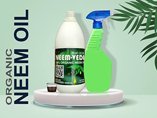 Home-Secure Neem Veda Organic Cold Pressed Neem Oil for Plants - Natural Pest Control, Organic Gardening Solution - Pure and Effective (With ML Cup, Spray Bottle) (Pack of 1 Ltr)