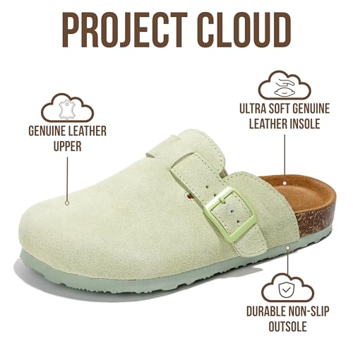 Image of Project Cloud 100% Genuine Leather Footbed Clogs for Women - Memory Foam Arch Support Slippers for Women - Trendy Slip-ons Women's Mules & Clogs Sandals