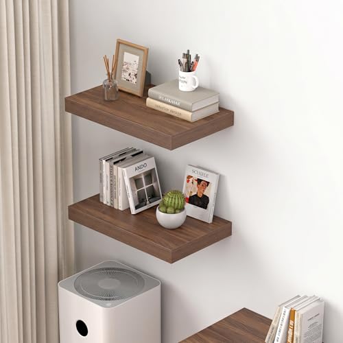 Image of Dreamland 20 inch Floating Shelves for Wall,12 inch Deep Thicker Floating Shelves,Wall-Mounted Shelves for Bedroom,Living Room,Kitchen,Bathroom,Walnut - Set of 2