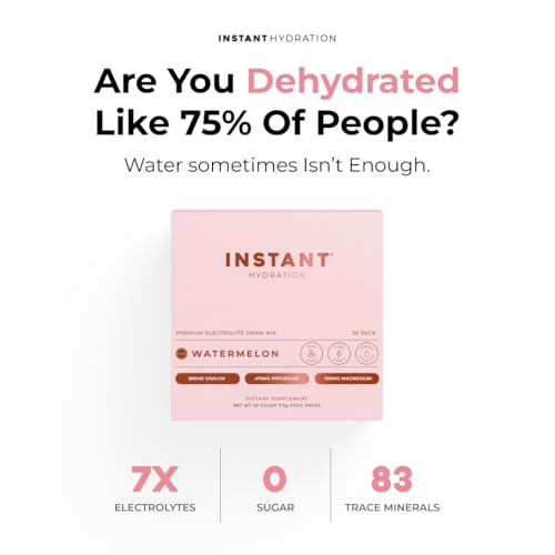 Image of Instant Hydration Electrolytes Powder Packets - Watermelon Electrolyte Drink Mix - Zero Sugar - Keto, Vegan, Gluten-Free, Non-GMO - Boost Recovery, Brain Health, Muscle & Tissue Support- 30 Sticks