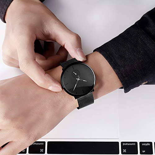 Gosasa Mens Watches Ultra Thin Wrist Watches for Men Minimalist Waterproof Quartz Analog Stainless Steel Mesh Band Watch (White)3