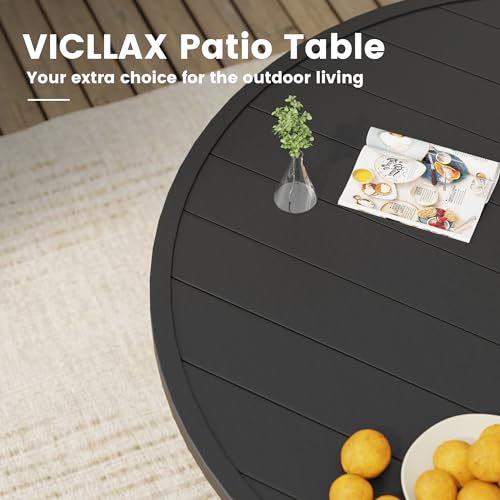 Image of VICLLAX 60 inch Round Patio Table, Outdoor Dining Table for 8-10 with Umbrella Hole for Garden Lawn Deck Backyard, Black