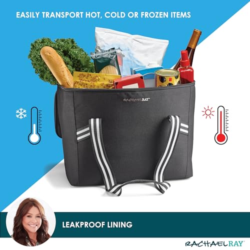 Rachael Ray Field Tote - Soft Sided Zippered Cooler Bag, Insulated & Leak Proof Grocery Bag, Portable Travel Cooler, Hot or Cold Carrier, Black4