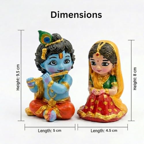 Image of Miniature Radha Krishna Pair Showpiece - Small Resin Cute Bal Gopal and Radha Rani Doll Set for Living Room Decoration, Janmashtami Decor, Navratri Golu & Wedding Return Gifts