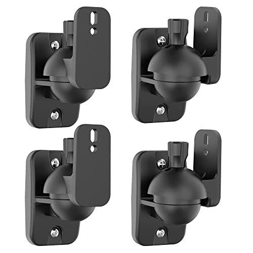 Cozycase 4 Pcs Speaker Wall Mount Brackets with Fittings - Adjustable Satellite Speaker Wall Mount Kit | Rotatable | Tiltable for Surround Sound Speakers, Hold up to 7.7lbs, Black