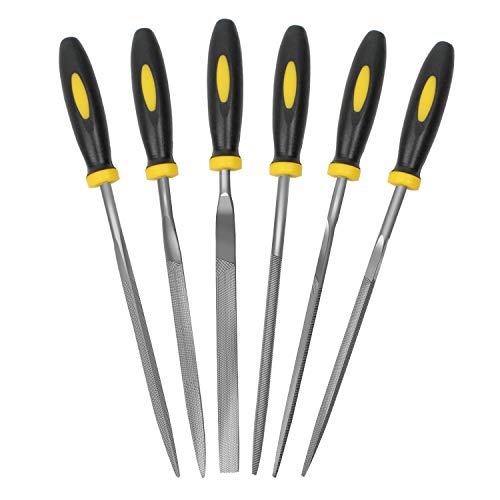 KALIM 6Pcs File Set, 5.5in Needle Files, 3 mm Diameter Carbon Steel File Kit with Handle, Suitable for Metal, Wood, Glass, Plastic, Leather, Jewelry