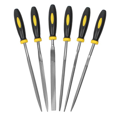 KALIM 6Pcs File Set 5.5in Needle Files 3 mm Diameter Carbon Steel File Kit with Handle Suitable for Metal Wood Glass Plastic Leather Jewelry