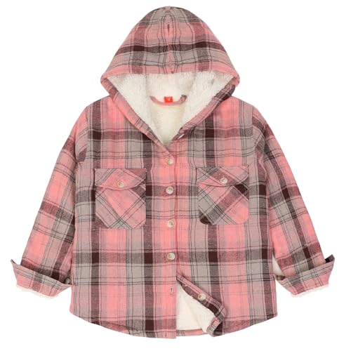 ThCreasa Girls Plaid Sherpa Lined Flannel Shirt Jacket Button Up Warm Jackets with Hood