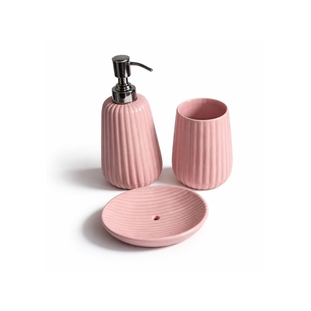 U & U Unique Utilities Ceramic Bathroom Set of 3 Accessories for Home Wash Basin Liquid Soap Dispenser Toothbrush Holder Soap Dish Case-image-37