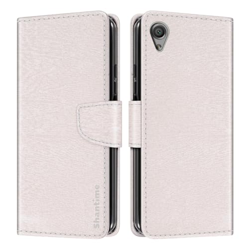 Shantime Leather Wallet Case Compatible with Sony Xperia XA Ultra, Colorful Flip Cover with Card Holders Magnetic Closure Full Protection Shell(White)