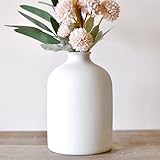 White Ceramic Vase - 7 Inch Tall - Large, Minimalist Modern Home Decor, Decorative Object - Centerpiece, Coffee Table, Living Room, Bookshelf, Office, Entryway, Console, Wedding, Flowers, Olive Plant