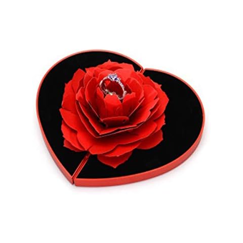 wonuu Engagement Ring Box,Ring Rose Box Surprise Jewelry Storage Holder for Woman as Proposal Engagement Wedding Ring Jewelry Gift Case in Valentine's Day ect. (Heart Shaped-Red) Cover