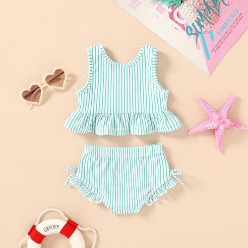 Image of HAPPYMA Baby Swimsuit Toddler Girl Bathing Suit Summer Stripe Bikini Set Beach Two Piece Swim Wear