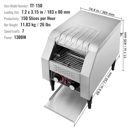 Image of VEVOR Commercial Conveyor Toaster, 150 Slices /Hour Conveyor Belt Toaster, Heavy Duty Stainless Steel Commercial Toaster Oven, Electric Restaurant Commercial Toaster for Toast Bun, Bagel, Bread