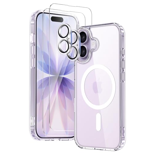 COPIKE Magnetisch für iPhone 17 Hülle mit 2 Stück Schutzfolie und 2 Kameraschutz, Rundumschut Handyhülle MagSafe Magnet Dünn Stoßfest Transparent Nie Vergilbung Case, Durchsichtig