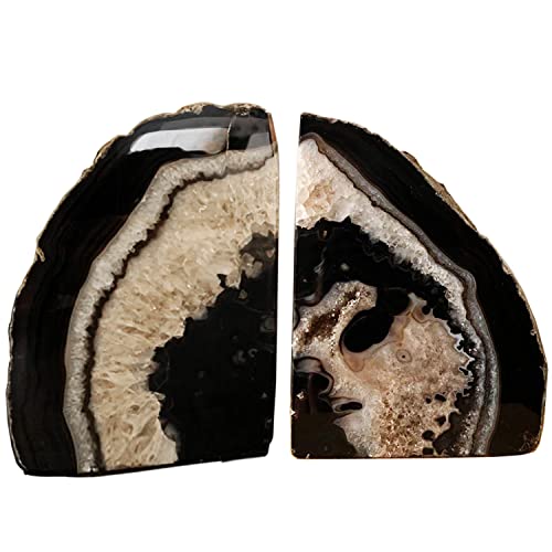 Amoystone JY1903-01 Crystal Stone Bookends Decorative Agate Book Ends Holder Geode Bookend Heavy Duty Natural Black Color  cover