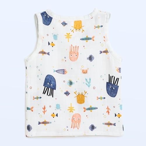 Image of The Boo Boo Club Organic Cotton Baby Jhabla | Pack of 4 Newborn Sleeveless Jabla | Newborn Infant Summer Wear | Soft & Breathable Muslin Fabric | Easy Button Closure Vest