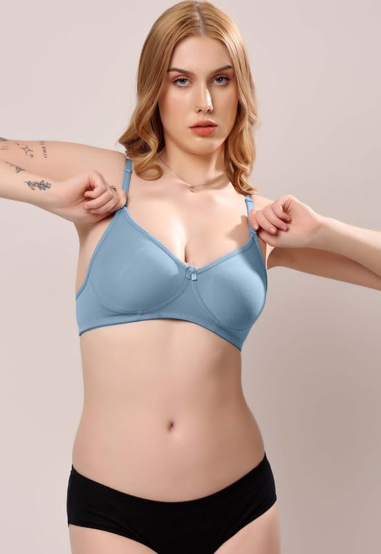 Image of London Hills Regular Bra for Women Everyday Non Padded Wire Free Mid Coverage Cotton Blend