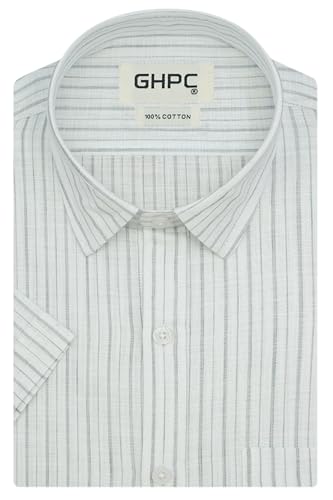 Image of GHPC 100% Cotton Striped Half Sleeves Regular Fit Formal Shirt for Men