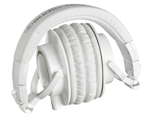 Image of Audio-Technica ATH-M50x Professional Monitor Headphones - White Bundle with Case, Stand, and Austin Bazaar Polishing Cloth