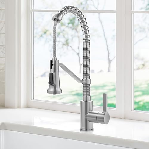 Image of KRAUS Britt Commercial Style 2-Function Single Handle Pull Down Kitchen Faucet in Spot-Free Stainless Steel, KPF-1693SFS