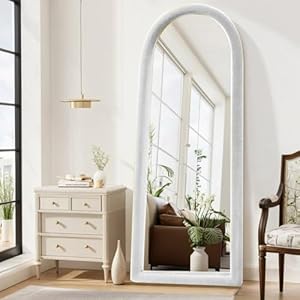 Fluffy Full Length Mirror, Universal Ultra Soft Non-Slip Cover, Free Standing, 64″x21″, Full Body Mirror, Warm Home Decor for Living Room, Bedroom, Cloakroom (White)