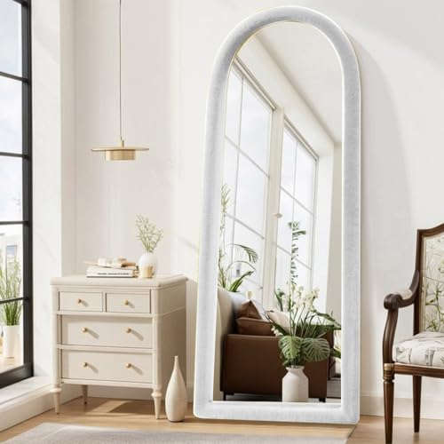 Fluffy Full Length Mirror, Universal Ultra Soft Non-Slip Cover, Free Standing, 64″x21″, Full Body Mirror, Warm Home Decor for Living Room, Bedroom, Cloakroom (White)
