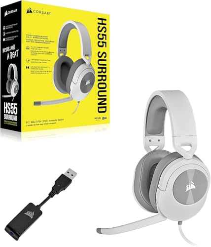 Corsair HS55 SURROUND Lightweight Multiplatform Wired Gaming Headset – Dolby 7.1 Surround Sound – iCUE Compatible – PC, Mac, PS5, PS4, Xbox, Nintendo Switch, Mobile – White - Image 7