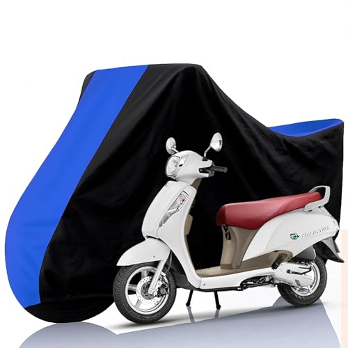 Image of All Weather Protection Two Wheeler Cover for Suzuki Access 125, Scooter & Scooty | Anti Dust, 100% Water Resistance, Heat Resistant, UV Proof - Triple Stitched | (Black Top Royal Blue)
