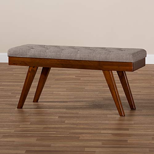 Baxton Studio Alona Mid-Century Modern Light Grey Fabric Upholstered Wood Dining Bench #TOP6