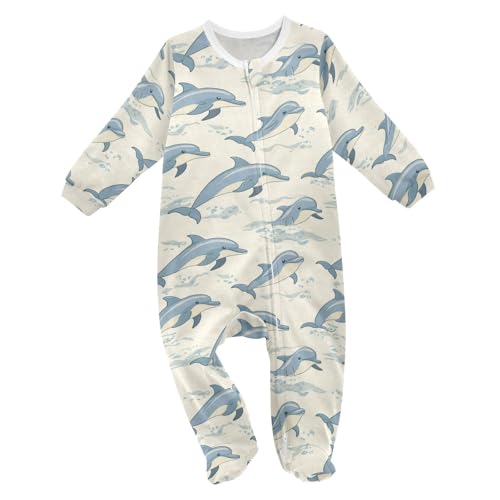 vvfelixl Baby Clothes Sleeper Cute Dolphin in Ocean Baby Onesies Play One-Piece Footies 2-Way Zip Closure for 12-18 Months