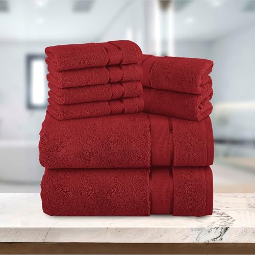 Image of Elegant Comfort Premium Cotton 8-Piece Towel Set, Includes 4 Washcloths, 2 Hand Towels and 2 Bath Towels, 100% Turkish Cotton - Highly Absorbent and Super Soft Towels for Bathroom, Burgundy
