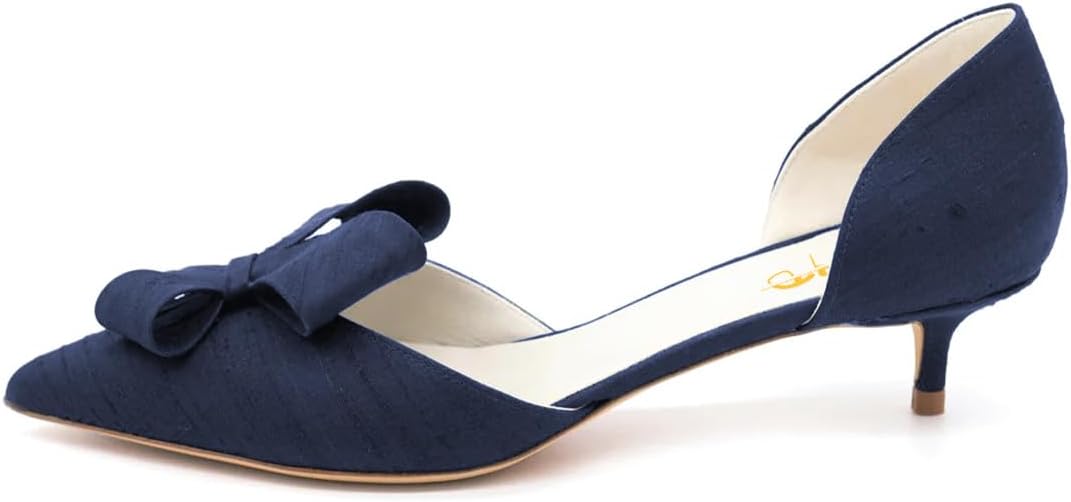 XYD Women D'Orsay Kitten Heel Bridal Bowknot Pumps Elegant Pointed Closed Toe Wedding Prom Shoes