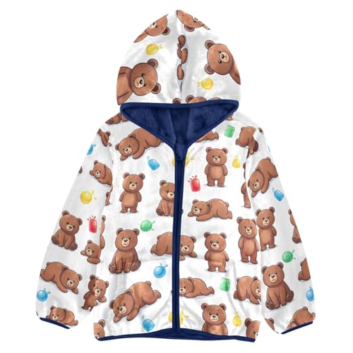 CHIFIGNO Cute Cartoon Brown Bears Boys Winter Jacket, Kids Zip up Jacket Thick for Fall Winter Spring 3T