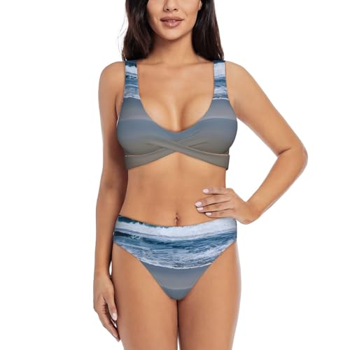 Bikini 2 pièces avec contrôle du ventre imprimé côtier chic