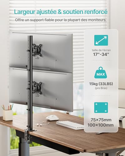 Support double écran 13-34 pouces bras de moniteur vertical réglable VESA - 2