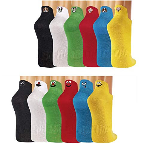 FussFreunde 3 Paar Sneakers Socken Fersen-Stick, Smiley/Hund (Gelb mit Smiley, 36-41)