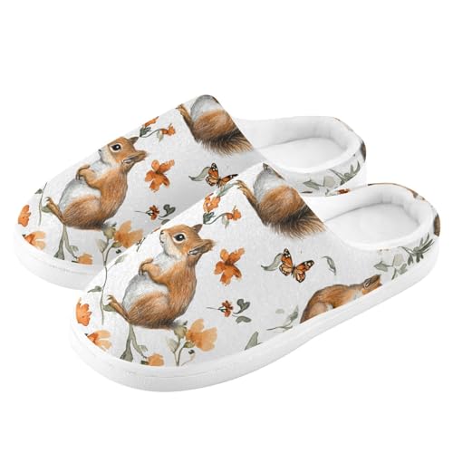 JUNZAN Aesthetic Squirrel White Womens House Cotton Slippers Lightweight Memory Foam Indoor Slippers for Bedroom Birthday Presents 6-74
