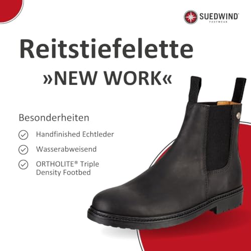 SUEDWIND FOOTWEAR Reitstiefeletten für Damen NEW WORK – Chelsea Boots aus Leder – Reit- & Freizeit-Stiefelette mit Ortholite-Fußbett, Gummisohle & Lederinnenfutter – Schwarz – Gr. 39