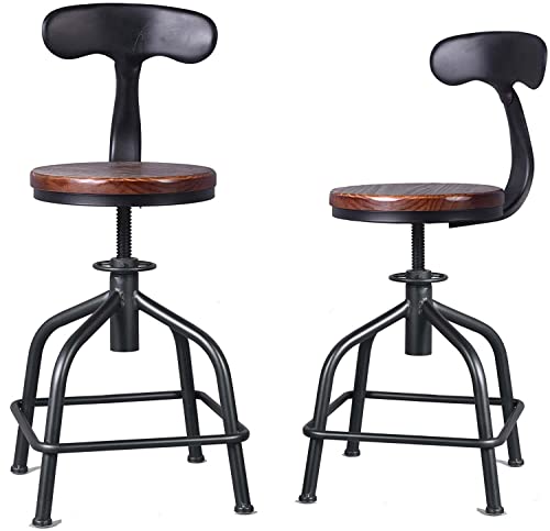 Topower Farmhouse Kitchen Stool, Industrial Counter Stool, Kitchen Deco Round Seat Standard Height Adjustable Swivel Bar Stools With Backrest Indoor House Design Iron Backrest Black Set Of 2 #TOP21
