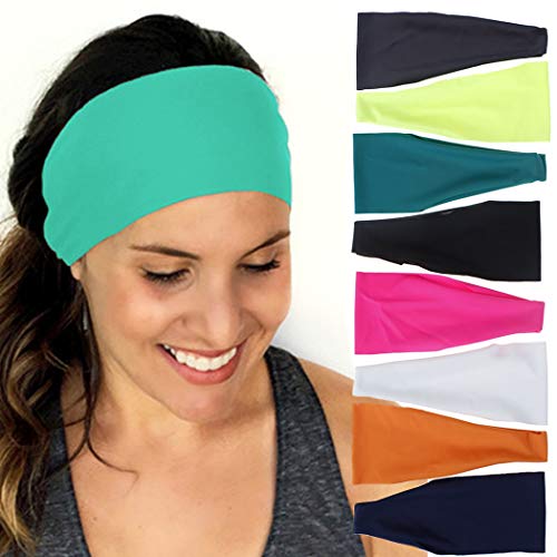 Bohend Sports Headband 8 Packs Wide Stretchy Yoga Daily Use Solid Hair Band Pure Workout Gym Hair Accessories for Women and Men (G)