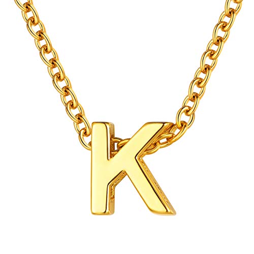 FOCALOOK 18K Gold Plated Initial Necklace for Women Fashion Small Monogram Necklace Block Style Tiny Letter Alphabet Pendant Necklace 16 Inch (K)