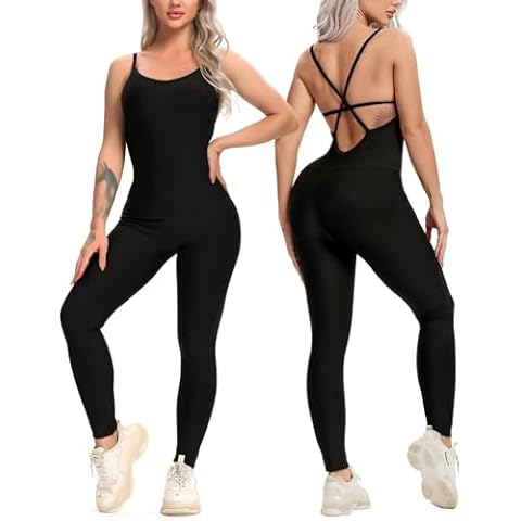KIWI RATA Womens Sexy Bodycon Backless Jumpsuit Workout One-Piece Cacual Sculpted Bodysuit Sport Romper Cover